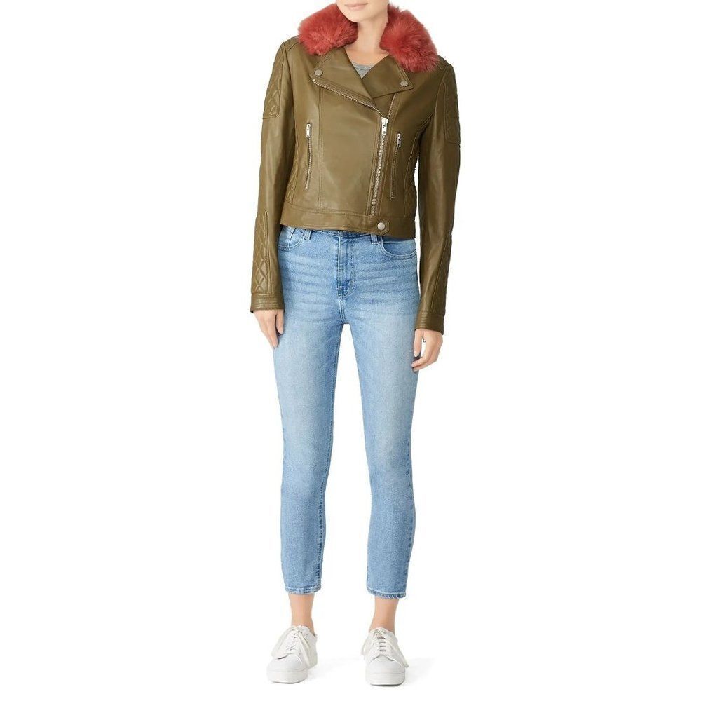 Samantha Sipos Faux Fur Biker Leather Jacket Size XS